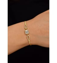 Zirkon Taşlı Gold 3 Sıra Baget Gümüş Bileklik