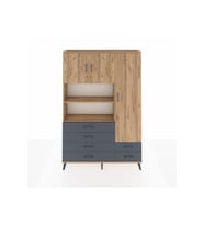 Arges Dolap 9 Raflı 6 Çekmeceli 3 Kapaklı 132x30x195 Çam-Çam/Antrasit