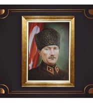 Altın Varaklı Çerçeveli Paspartulu Atatürk Tablo z4968 (Gold)