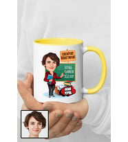 Kadın Edebiyat Öğretmenine Hediye Karikatürlü Sarı Kupa Bardak