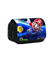 Super Mario Çift Fermuar Büyük Kapasiteli Kalem Kutu dayanıklı kumaş mario kalem kutusu (Siyah)