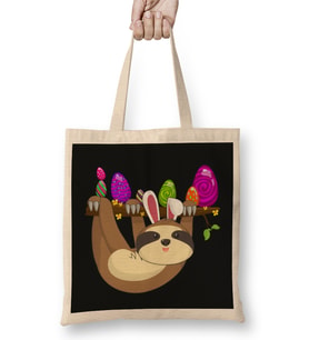 Easter Bunny Sloth With Egg Easter Sunday Bez Çanta Uzun Saplı