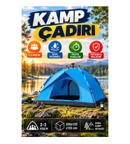 2-3 Kişilik Otomatik Kamp Çadırı 200x135x135 cm Suya Dayanıklı Pratik Kurulum