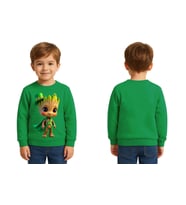 Unisex Groot Baskılı Çocuk Swaetshirt 3 İplik Şardonlu (Yeşil)