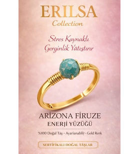 Sertifikalı Stres ve Sinir Denge Yüzüğü – Arizona Firuze Taşı Ayarlanabilir Gold Yay Kova Burcu