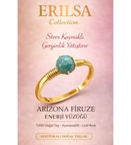 Sertifikalı Stres ve Sinir Denge Yüzüğü – Arizona Firuze Taşı Ayarlanabilir Gold Yay Kova Burcu (Çok Renkli)
