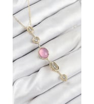 Pirinç Zincir Pembe Gold Renk Zirkon Taşlı Y Kolye 5886