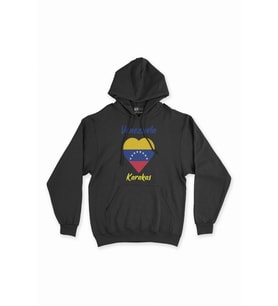 Karakas Venezuela Bayraklı Kalpli Siyah Sweatshirt Hoodie
