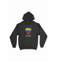 Karakas Venezuela Bayraklı Kalpli Siyah Sweatshirt Hoodie