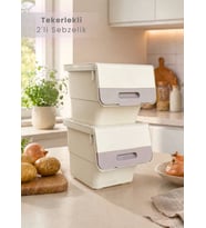 2’li Tekerlekli Krem-Bej Sebzelik - Patates Soğan Sepeti Organizer - 24 L Hava Alan Kutu