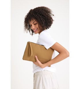 Premium Kadın Renkli Astarlı Fermuarlı Clutch El Çantası Portföy (Kahverengi)