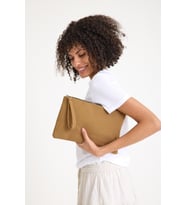 Premium Kadın Renkli Astarlı Fermuarlı Clutch El Çantası Portföy (Kahverengi)
