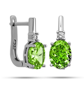 925 Ayar Gümüş Ice Cut Oval Yeşil Zirkon Taşlı Küpe