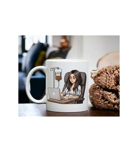 Kahve Serumlu Kız Tasarımlı Porselen Kupa Bardak Mug (Beyaz)