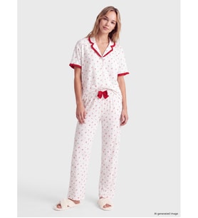 LCW DREAM Ekru Yılbaşı Temalı Kadın Pijama Takım