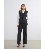 LCWAIKIKI Classic Gri Beli Lastikli Çizgili Kadın Pantolon