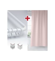 Pembe Renk Banyo Perdesi Askı Hediyeli 180x200cm Pudra Tek Kanat Duş Perdesi, L Boru Hediyeli