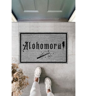 Dormot Modern Dijital Gri Baskı Harry Potter Alohomora 70x45cm Dekoratif Kapı Önü Paspası (Bej)