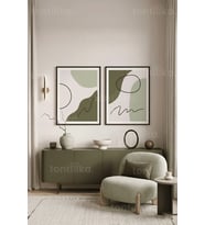 Soyut Organik Formlar Minimalist 2'li Ahşap Çerçeveli Tablo Seti