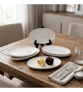 6'lı Porselen Küçük Boy Oval Tabak Seti - Minimalist Beyaz Sunum Tabağı Kahvaltılık Mezelik ve Sosluk Servis Takımı (16 x 9,7 x 2,2 cm)