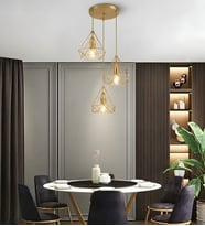 3 Başlı Avize Modern Restoran Bar Tezgahı Koridor Geçidi Balkon Ofis Yatak Odası Yatak Başı Merdiven Metal Sarkıt Avize 3225-W85-4D-XX (Gold)