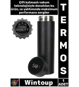#Termos Sızdırmaz Vakumlu Akıllı Led Ekranlı Dijital Sıcaklık Göstergeli Outdoor Çelik Termos Siyah