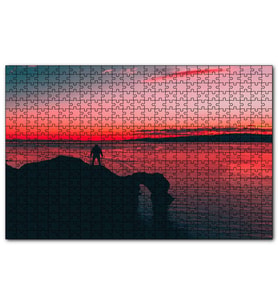 Cakapuzzle Günbatımı Sahil Kayalıklar ve Yalnız Adam Silüeti  Puzzle Yapboz MDF (Ahşap) (120 Parça)