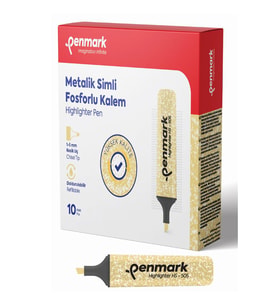 Penmark Fosforlu Kalem Metalik Simli Gold 1-5 MM Kesik Uçlu İşaretleme Kalemi (10 Lu Paket)