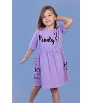 Toontoy Kız Çocuk Ready Baskılı Taş İşlemeli İki Yanı Cepli Elbise (Lila)