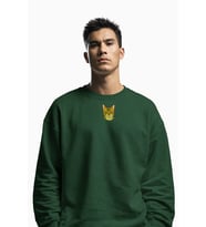 Tekir Kedi Figürlü Unisex Sweatshirt – DTF Baskı (Füme / Koyu Yeşil)