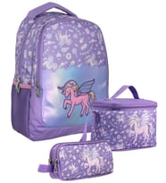 Cennec SETUMT5027A Üçlü İlkokul Çanta Seti (Lila - Nakışlı Unicorn Pegasus - Kız Çocuk - Parlak Kumaş)