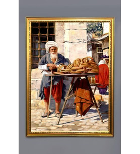 Simit Satan Adam Desenli Dijital Baskılı Kadife Kumaş Çerçeveli Tablo TBL0016 (Çok Renkli)