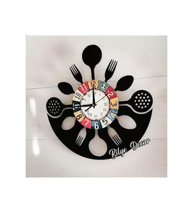 bilge Tasarım KİTCHEN ( MUTFAK) Favori SİYAH Duvar Saati 40 x 40 CM