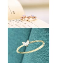 Taşlı Sarmaşık ve Minimal Damla 2li Set 14 K Rose Altın Kaplama Yüzük