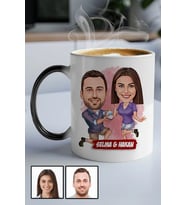 Eşe Yıldönümü Hediyesi Karikatürlü Sihirli Kupa Bardak