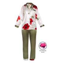 Çiçekli Gömlek Yaka Saten Kadın Pijama Takımı S1014 (Yeşil)