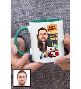 Erkek Rehber Öğretmene Hediye Karikatürlü Yeşil Kupa Bardak
