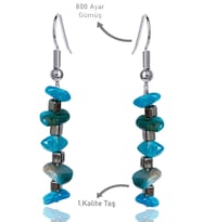 Sertifikalı Kırık Taşlı Model Apatit Taşı Küpe (Mavi)