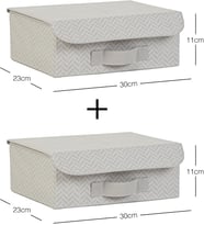 2'li Gri Balıksırtı Kapaklı Kutu Set 30 x 23 x 11 cm
