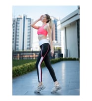 Ermont Pembe Ve Beyaz Detaylı Siyah Ekstra Yüksek Bel Toparlayıcı Spor Tayt