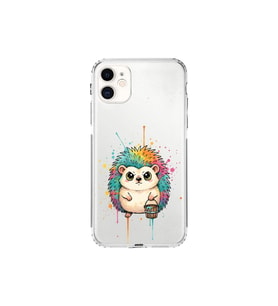 iPhone 11 ile Uyumlu Splash Kirpi Tasarımlı Şeffaf Silikon Kılıf