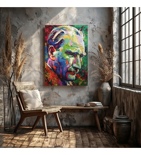 Mustafa Kemal Atatürk Portre Yağlı Boya Efektli Dekor Dikey Kanvas Tablo