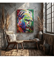 Mustafa Kemal Atatürk Portre Yağlı Boya Efektli Dekor Dikey Kanvas Tablo (Beyaz)