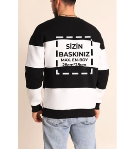 Bisiklet Yaka Parçalı Özel Üretim Sweatshirt- Siyah