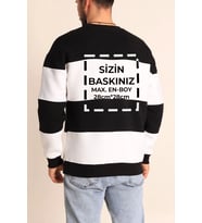 Bisiklet Yaka Parçalı Özel Üretim Sweatshirt- Siyah