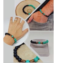 Varisit Turkuaz & Oniks Taşı 8mm Unisex Tasarım Bileklik Hawaii Model (15465)
