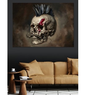 Punk Tarzı Kurukafa Modern Sanat Dekoratif Kanvas - Mdf Ahşap Tablo