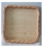 El Yapımı Bambu Rattan Örgü Kare Dekoratif Tepsi 25x25 cm