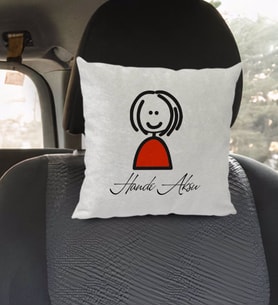 BK Gift Kişiye Özel İsimli Çöp Kadın Tasarımlı Kare Araç Koltuk Yastığı-1