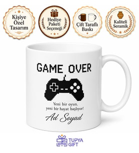 Bekarlığa Veda Game Over Temalı Baskılı Porselen Kupa Bardak Hediye